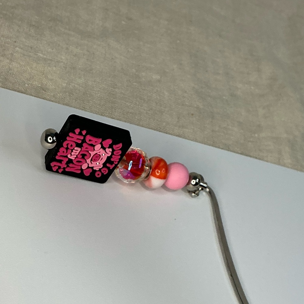 Pink and Orange Beaded Don’t go bacon my heart Keychain